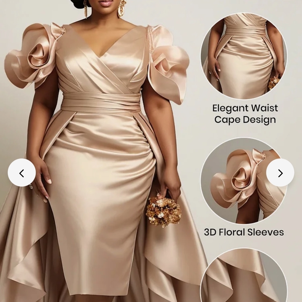 Luxurious Satin High-Low Dress with Floral Sleeves